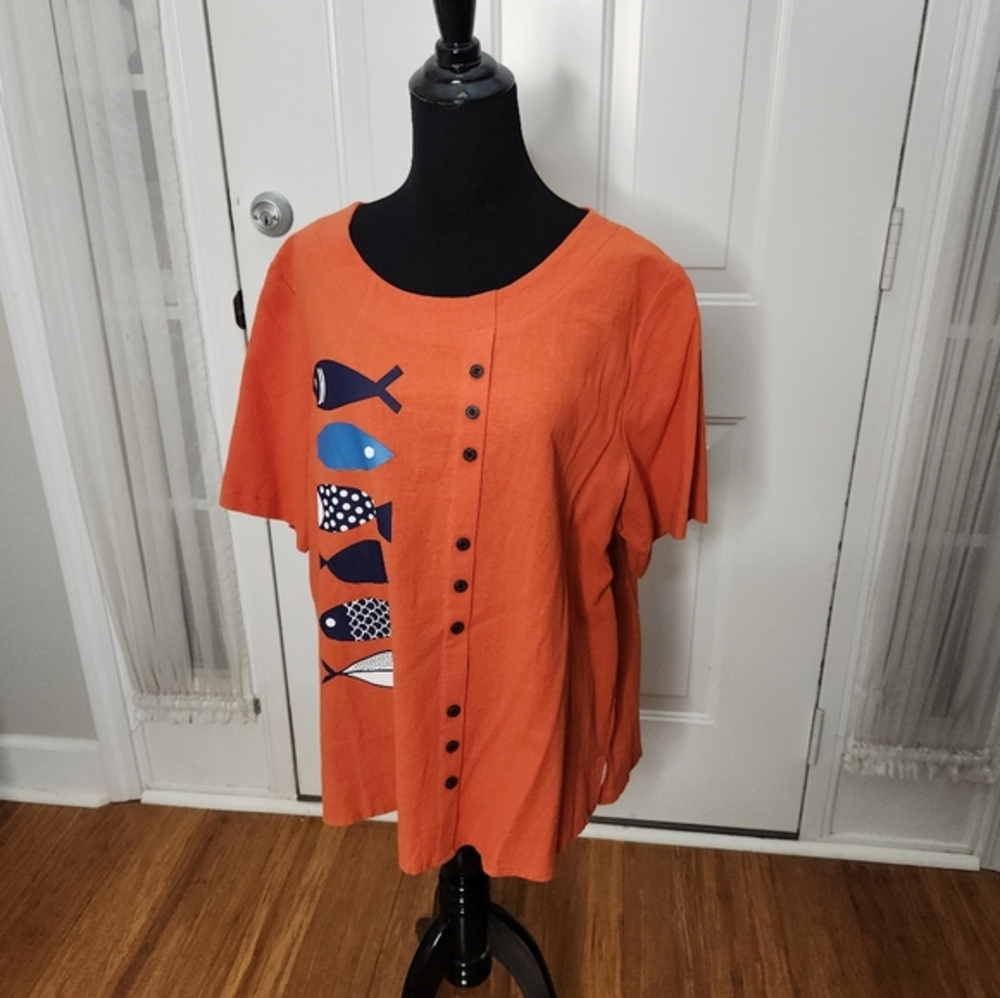 NWT Cellabie‎ Orange Multicolor Fish Top Size XXL  2XL